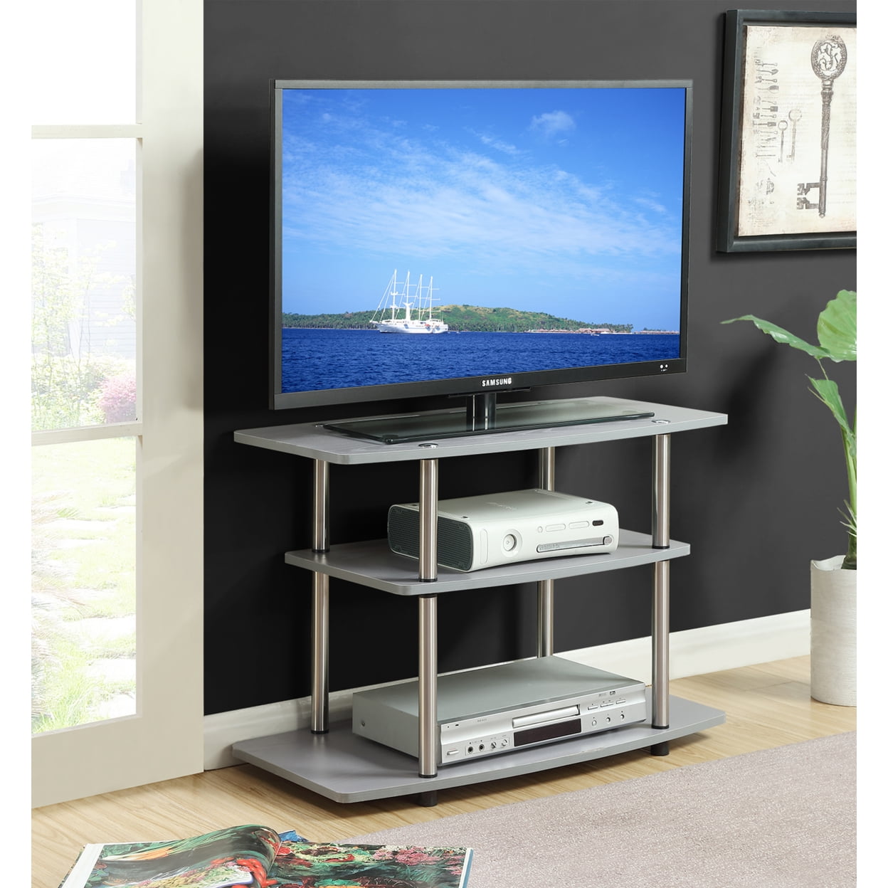 131020gy 3 Tier Tv Stand, Gray - 31.5 X 15.75 X 22.25 In.