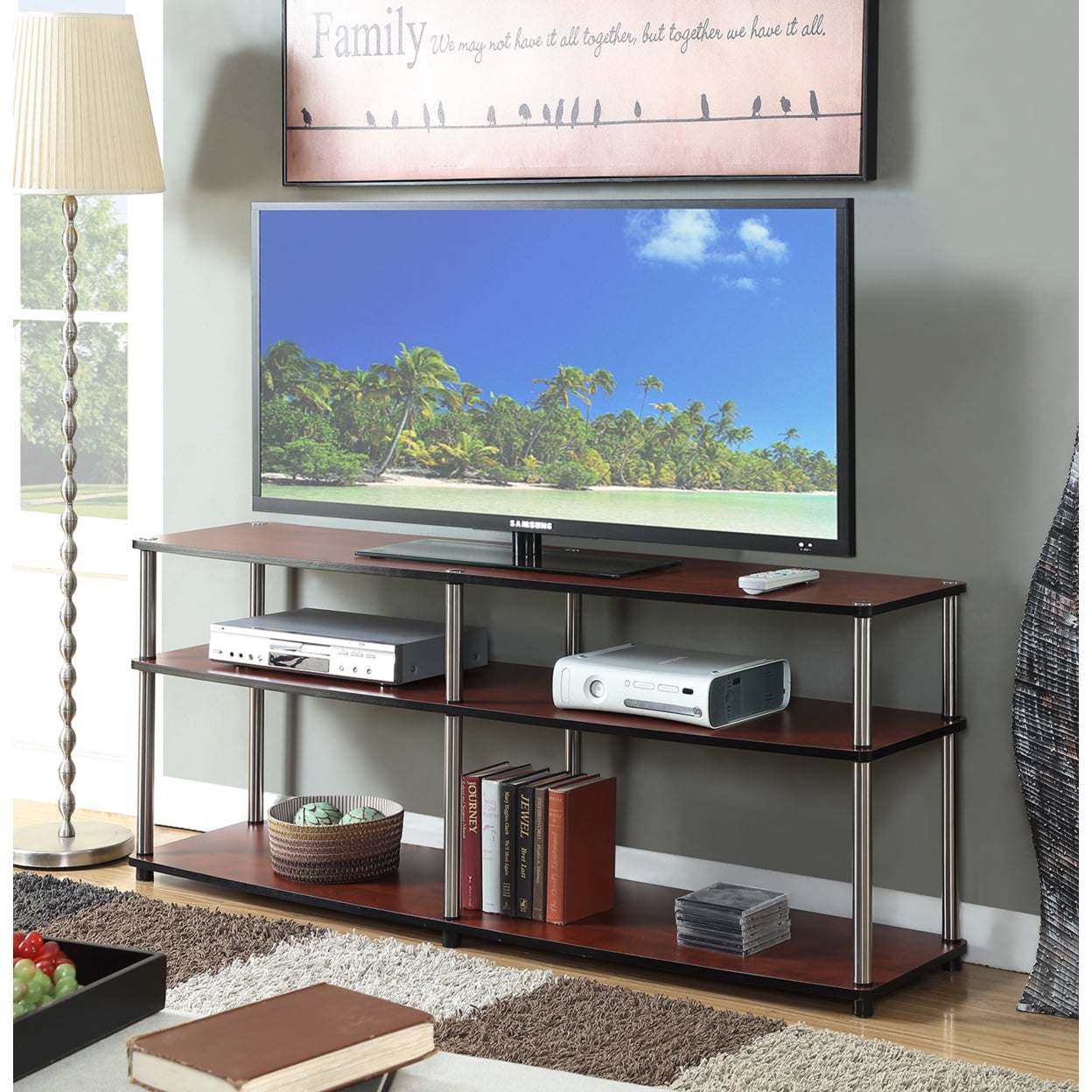 131060ch 3 Tier 60 In. Tv Stand, Cherry - 59 X 15.75 X 24 In.