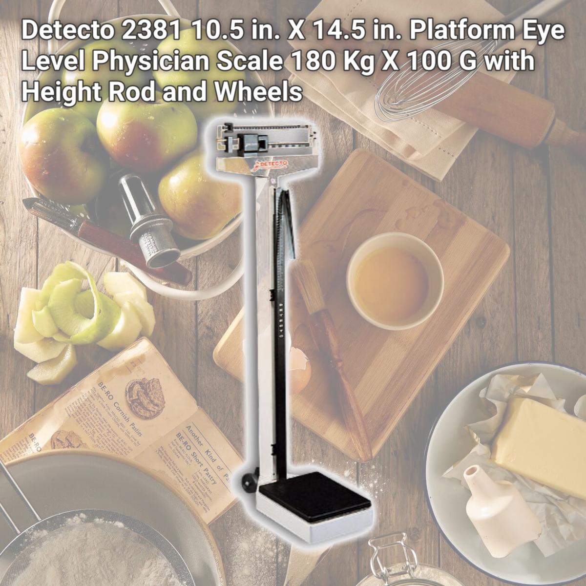 Picture of Detecto 2381 10.5 in. X 14.5 in. Platform Eye Level Physician Scale 180 Kg X 100 G with Height Rod and Wheels