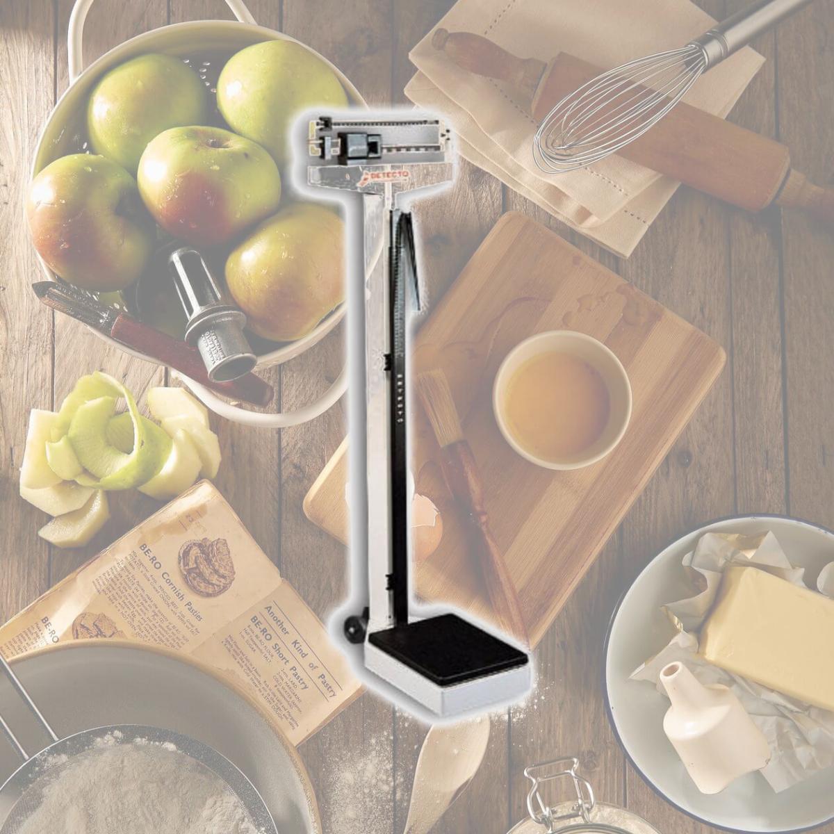 Picture of Detecto 2381 10.5 in. X 14.5 in. Platform Eye Level Physician Scale 180 Kg X 100 G with Height Rod and Wheels