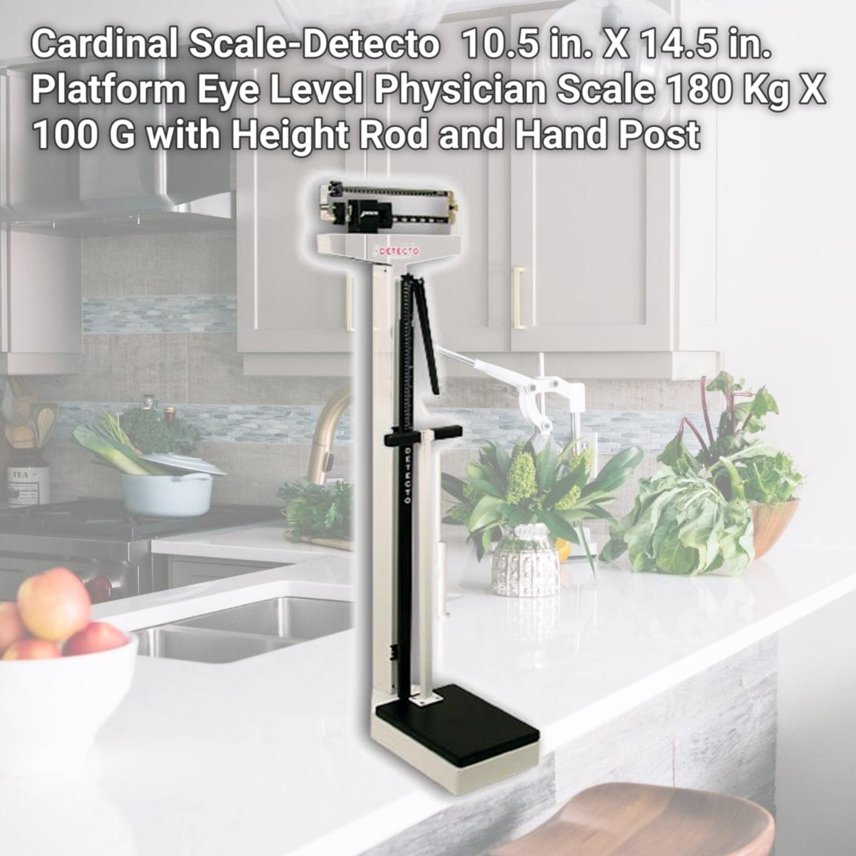 Picture of Detecto 2491 10.5 in. X 14.5 in. Platform Eye Level Physician Scale 180 Kg X 100 G with Height Rod and Hand Post