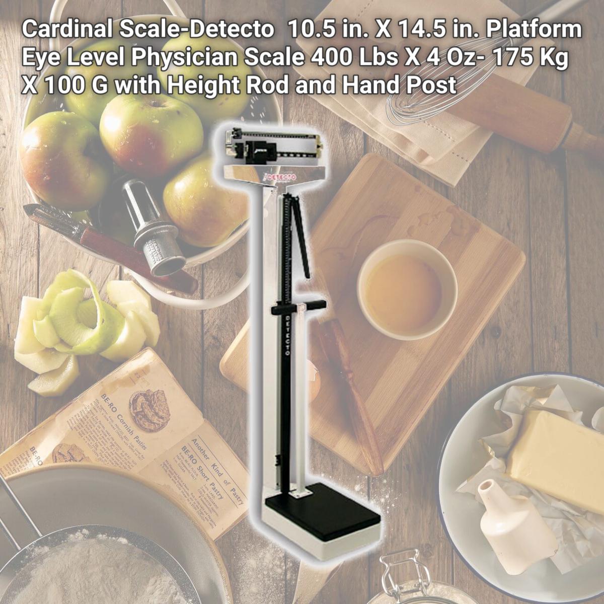 Picture of Detecto 349 10.5 in. X 14.5 in. Platform Eye Level Physician Scale 400 Lbs X 4 Oz- 175 Kg X 100 G with Height Rod and Hand Post