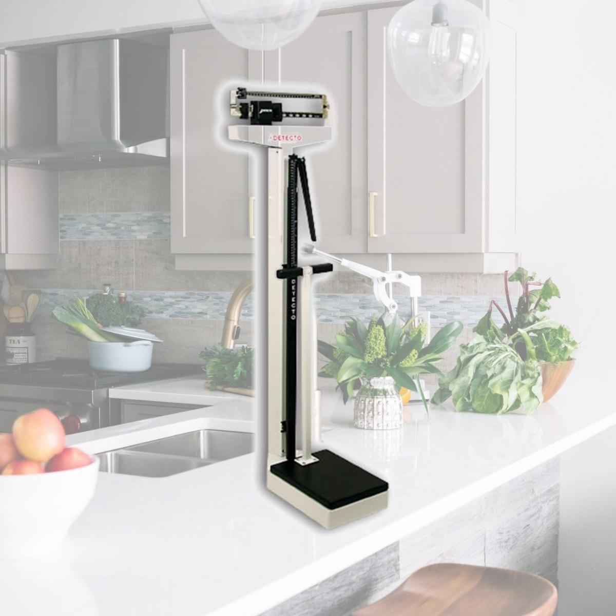 Picture of Detecto 449 10.5 in. X 14.5 in. Platform Eye Level Physician Scale 400 Lb X 4 Oz with Height Rod and Hand Post