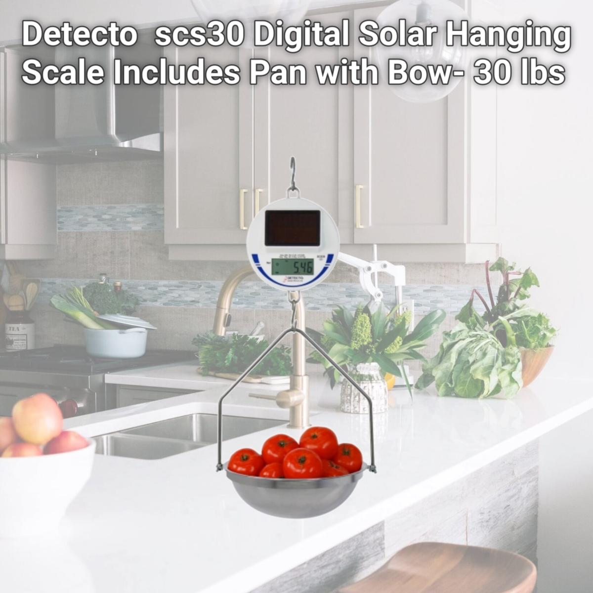 Picture of Detecto  scs30 Digital Solar Hanging Scale Includes Pan with Bow- 30 lbs