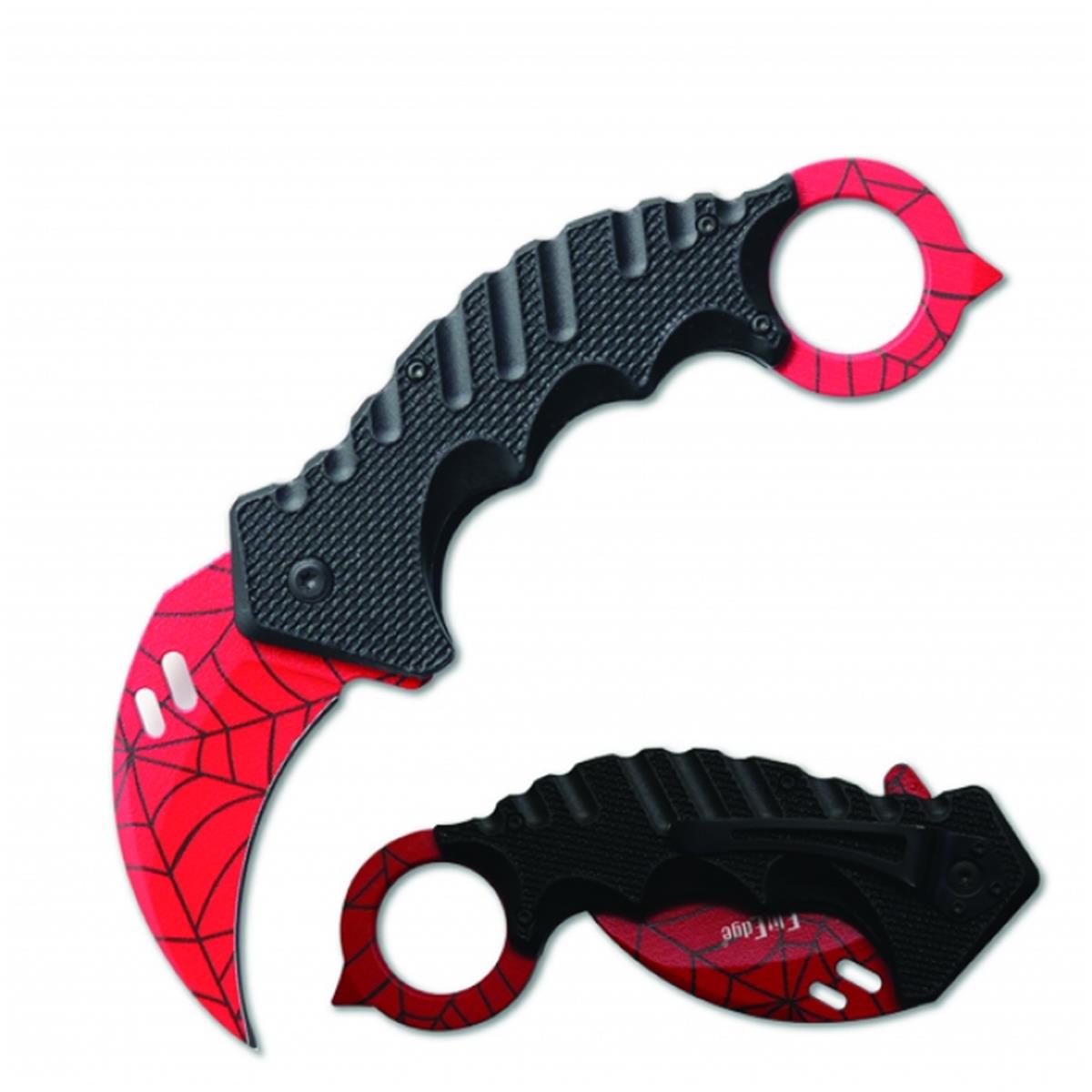 Products EK08RSWB Elitedge Karambit Red Spider Web Folding Knife
