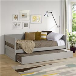 T1604 Concord Wood Panel Twin Size Day Bed With Trundle, Grey
