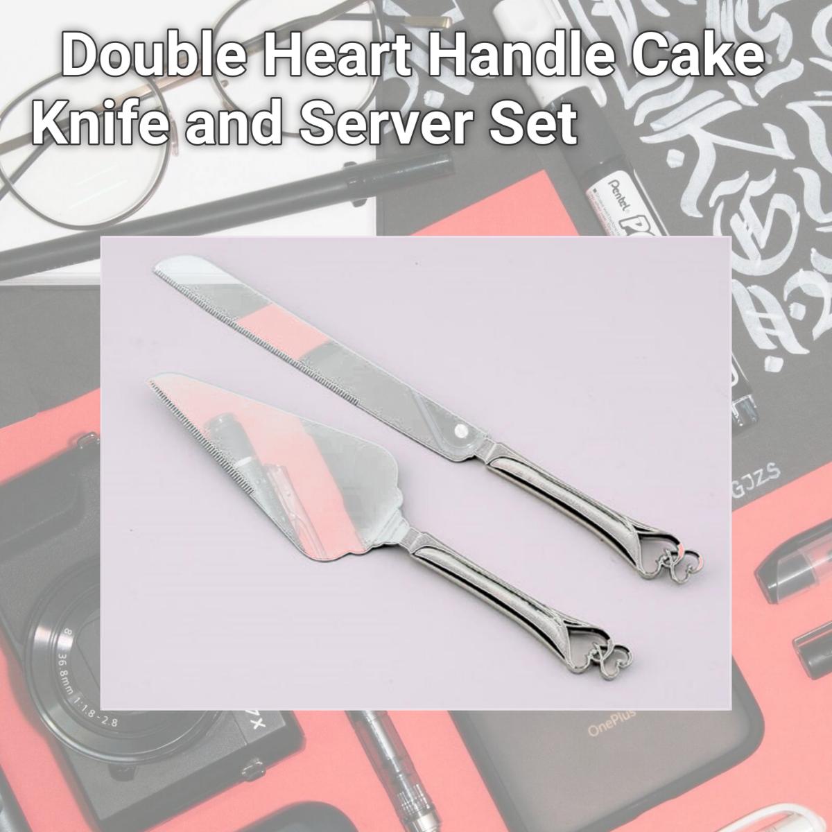 Picture of Creative Gifts International 025587 Double Heart Handle Cake Knife and Server Set