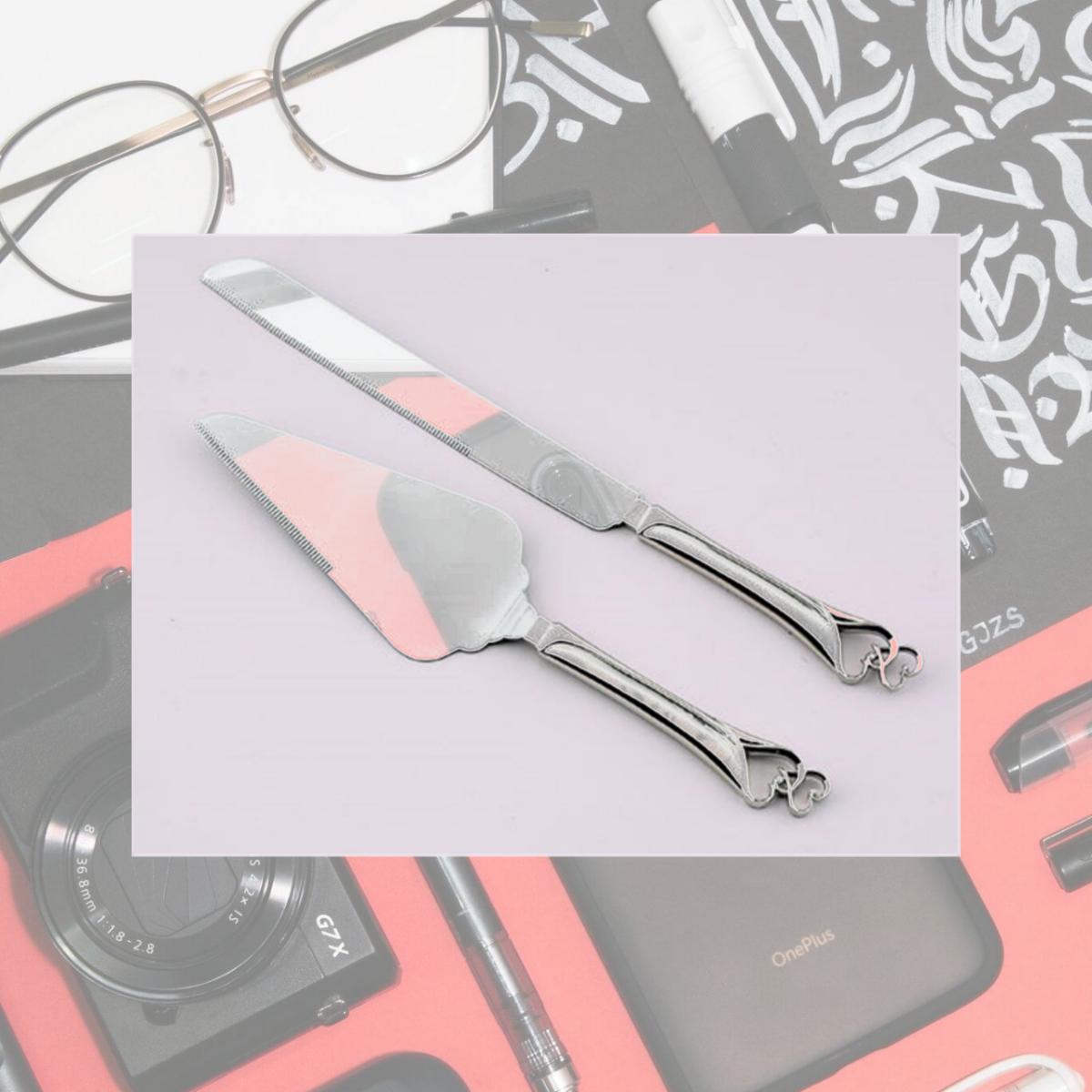 Picture of Creative Gifts International 025587 Double Heart Handle Cake Knife and Server Set