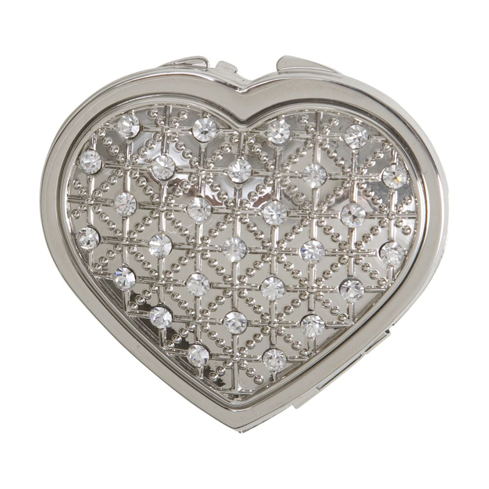 002948 2.37 In. Heart Compact With Crystals, Nickel Plated - Silver