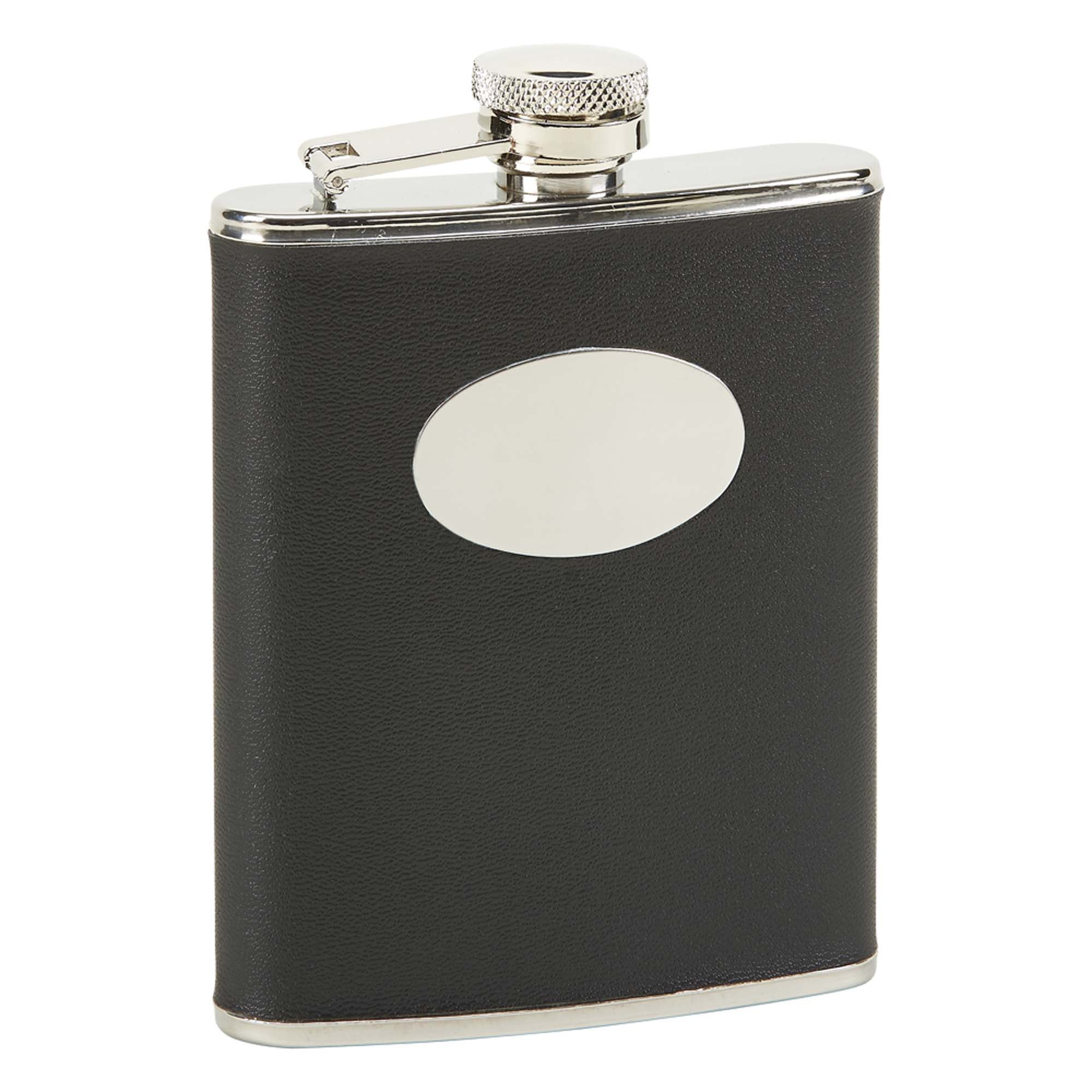 003100 6 Oz Stainless Steel Flask With Engraving Plate - Black
