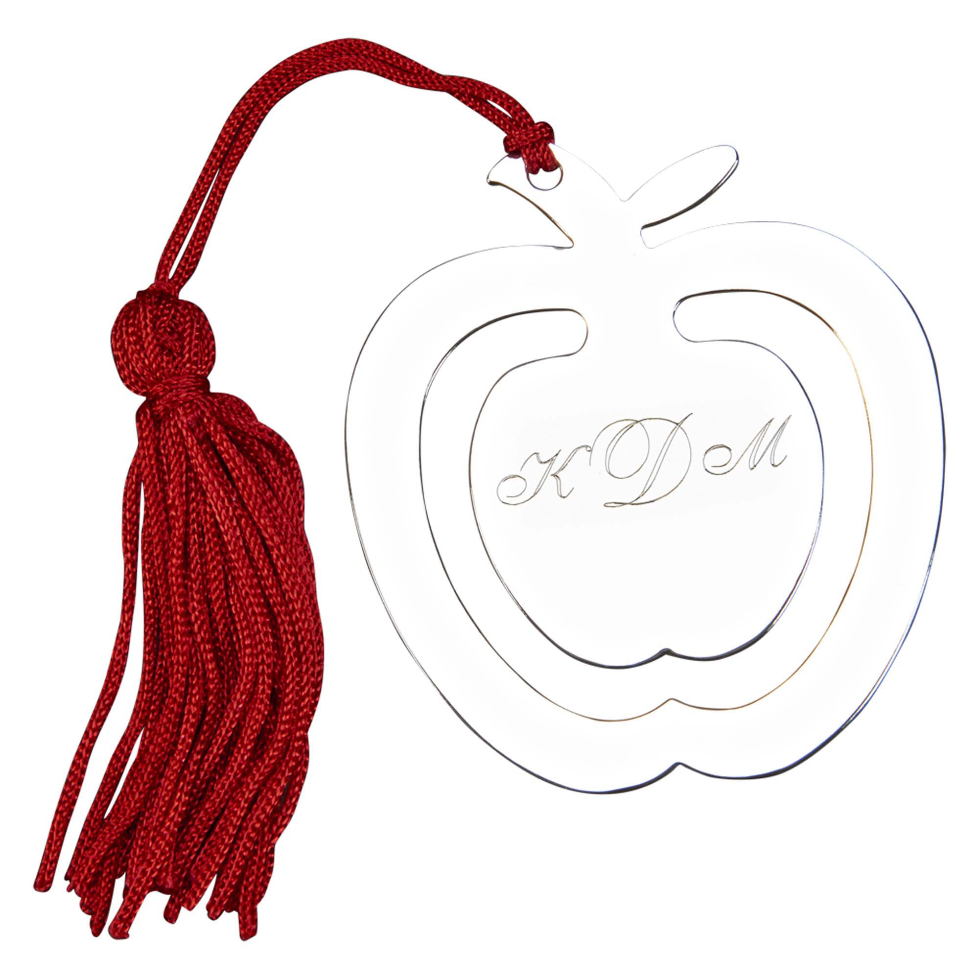 003337 2.88 In. Nickel Plated Apple Bookmark With Red Tassel