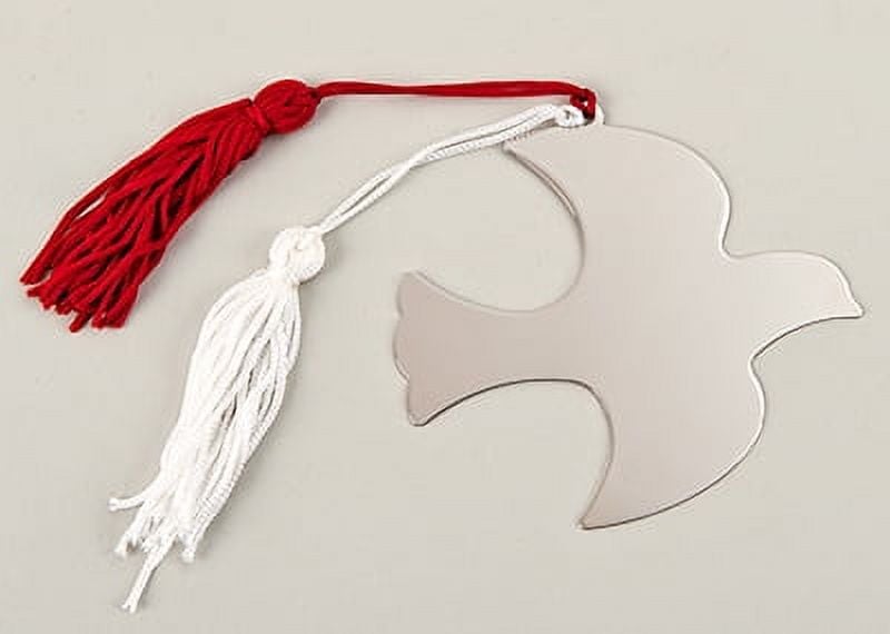 019939 Dove Ornament With White Tassels, Nickel Plated