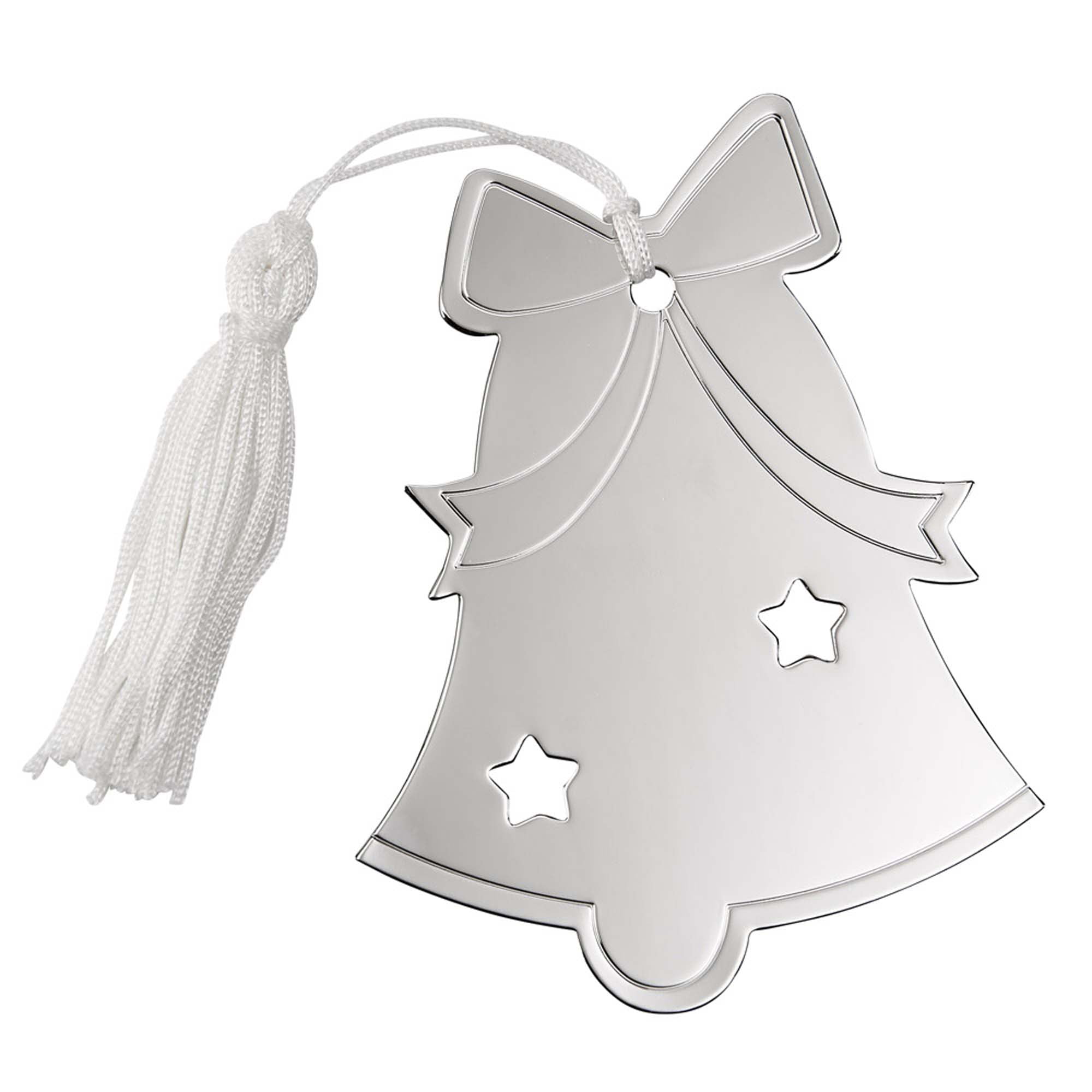 019949 Bell Ornament With White Tassel, Nickel Plated