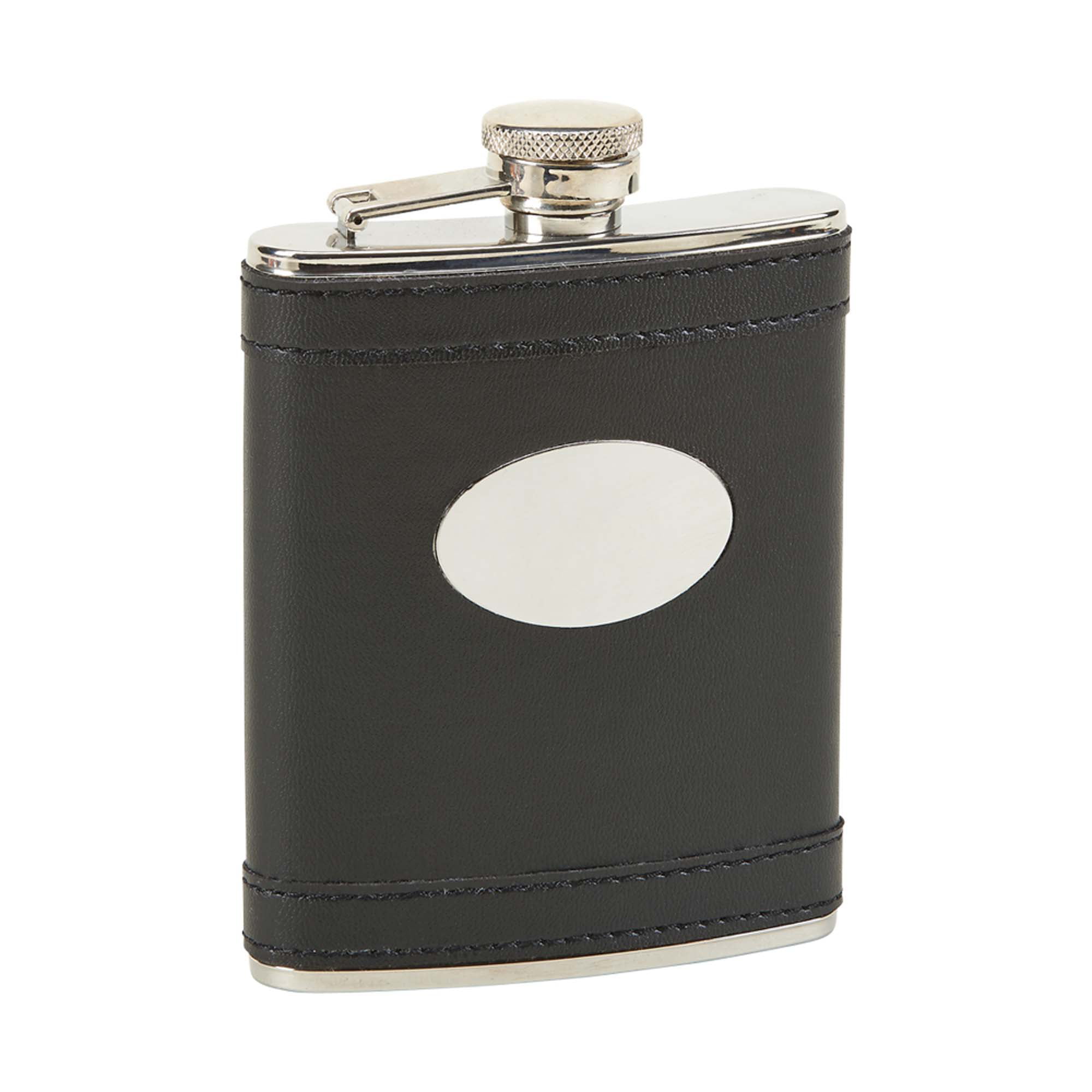 021034 6 Oz Stainless Steel Flask With Oval Engrave Plate - Black