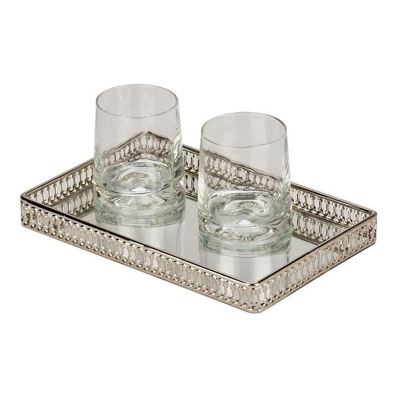 11 X 7 In. Nickel Plated Vanity Gallery Tray With Mirror - White