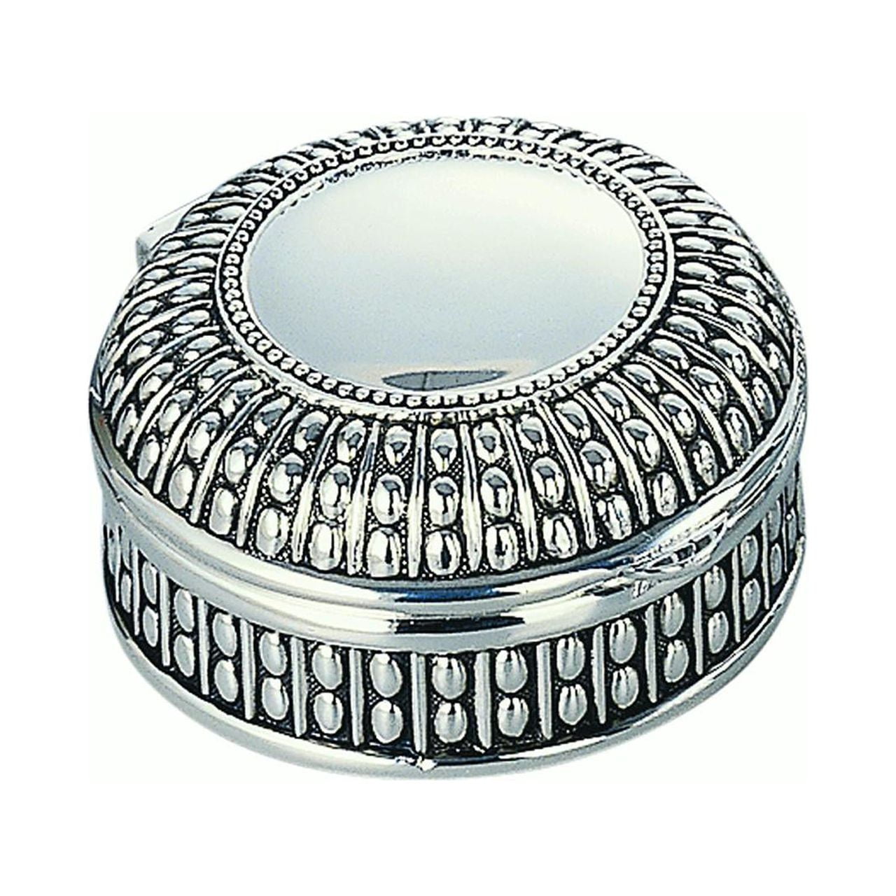 026015 3 In. Dia Beaded Antique Round Box - Silver Plated