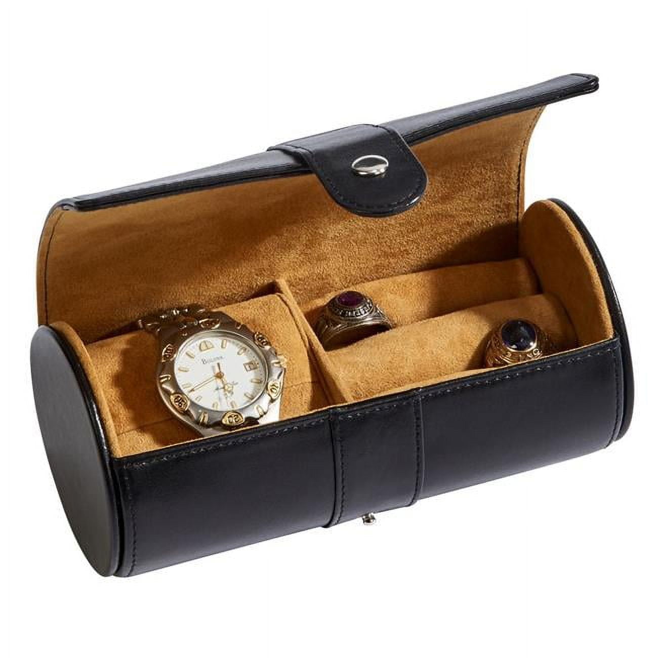 056575 6 X 3 In. Leather Round Jewelry Case, Black