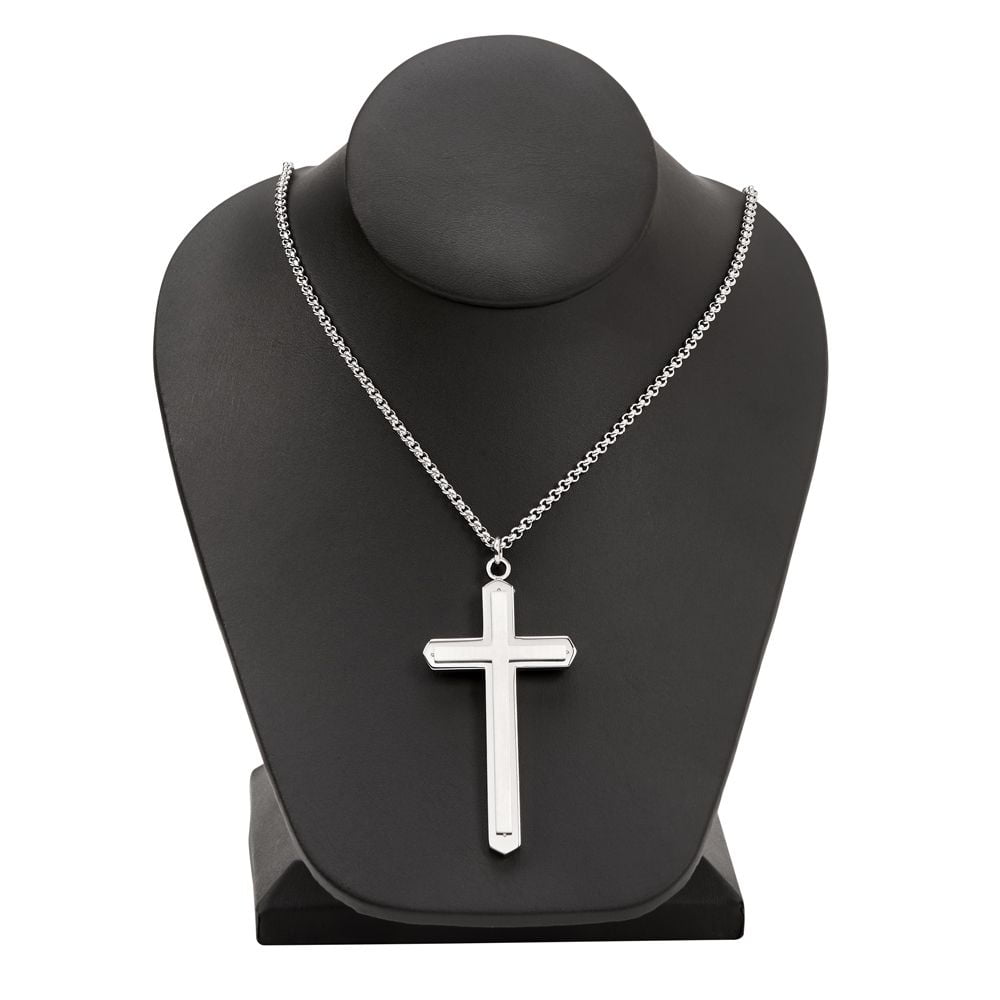 002462 2.5 X 1.5 In. Stainless Steel Cross Necklace With 18 In. Chain