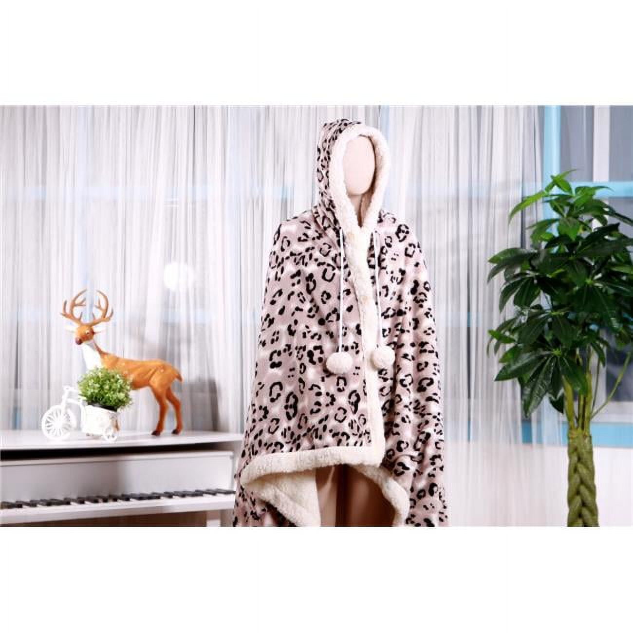 Hs3307-us Agot Ultra Plush Sherpa Lined Snuggle Up Animal Print Hoodie Wearable Blanket 51 X 71 In. Robe Hoodie, Black