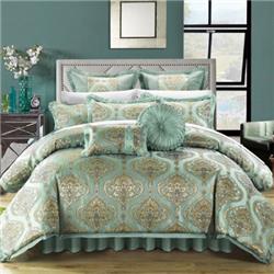 13 Piece Bonito Decorator Upholstery Quality Jacquard Motif Fabric Complete Master Bedroom & Pillows King Bed In A Bag Comforter Set, Gold