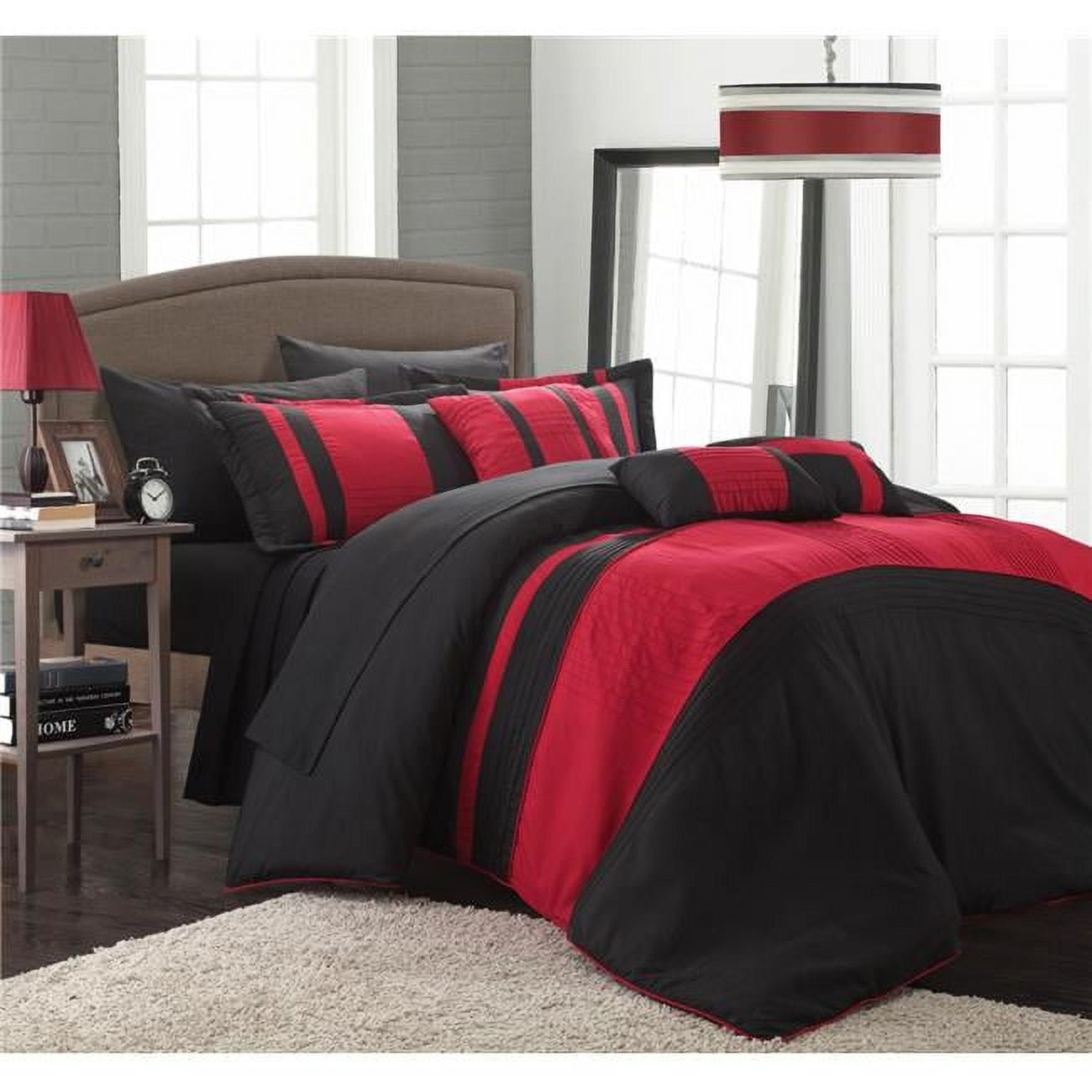 Siesta Color Block Comforter Set With Sheets - Red - Queen - 10 Piece