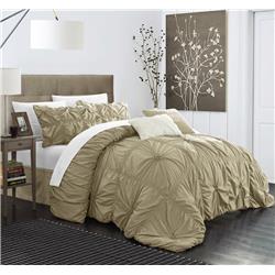 Cs1443-us Ramanda Floral Pinch Pleat Ruffled Designer Embellished Comforter Set - Taupe - Queen - 6 Piece