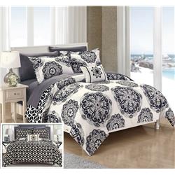 Hilda Super Soft Microfiber Printed Medallion Reversible Geometric Printed Backing Bed In A Bag Comforter Set With Sheets - Black - Large - 8 Piece