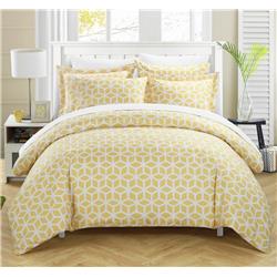 Ds1317-us Callista Geometric Diamond Printed Reversible Duvet Cover Set - Yellow - King - 3 Piece