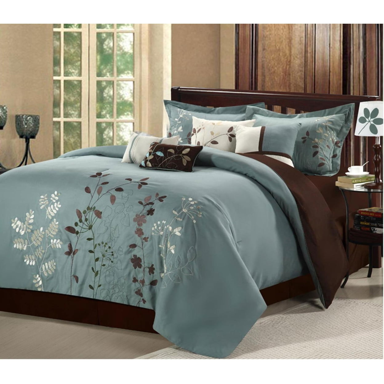 21cq103-us Bliss Garden Embroidered Comforter Set - Sage - Queen - 8 Piece