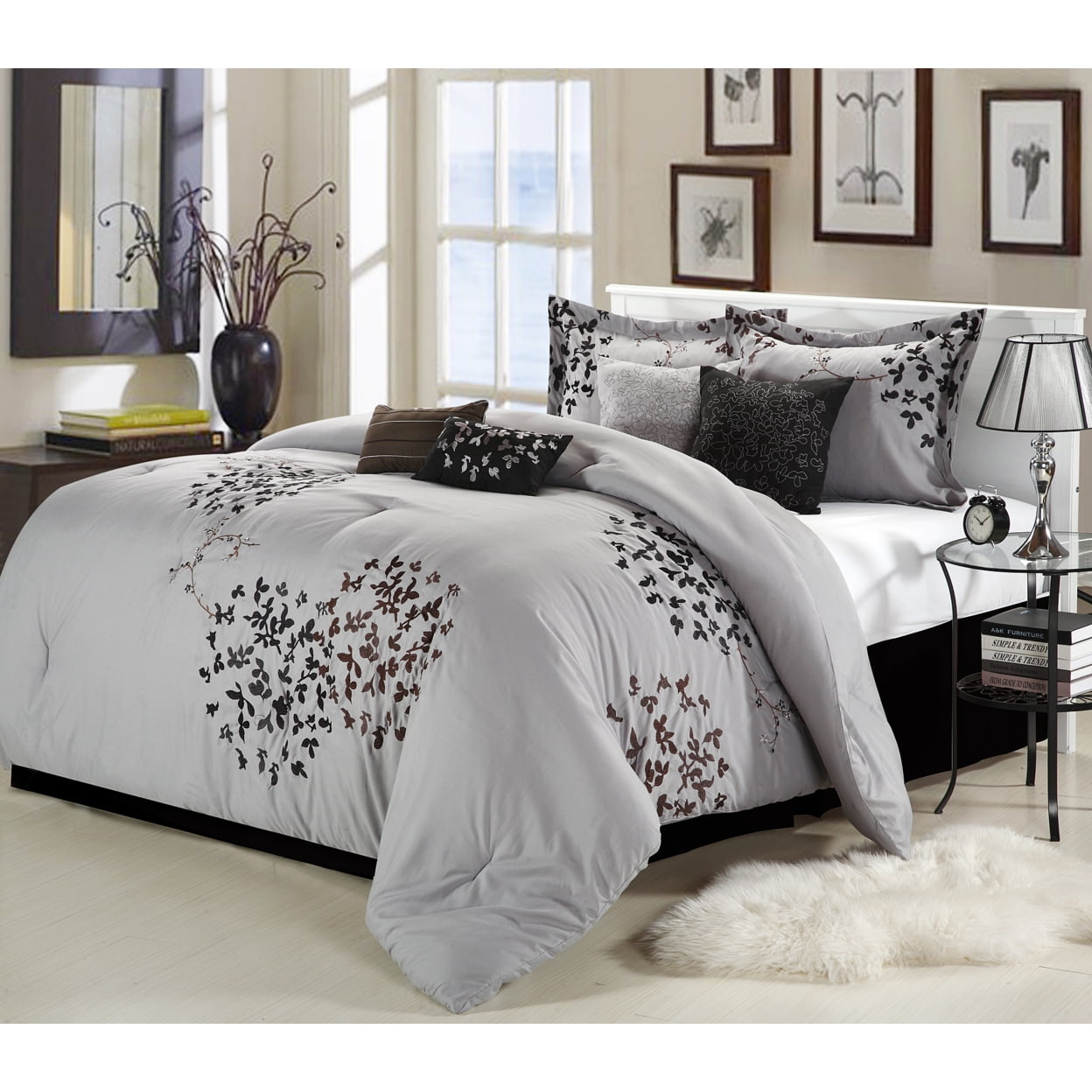 25cq106-us Cheila Embroidered Comforter Set - Silver - Queen - 8 Piece