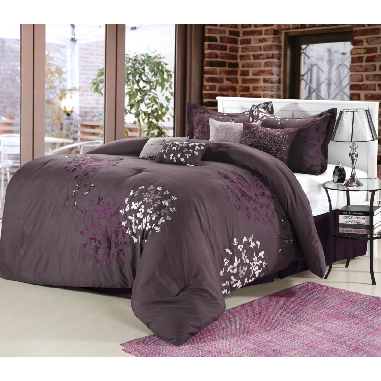 Cheila Embroidered Comforter Set - Plum - King - 8 Piece