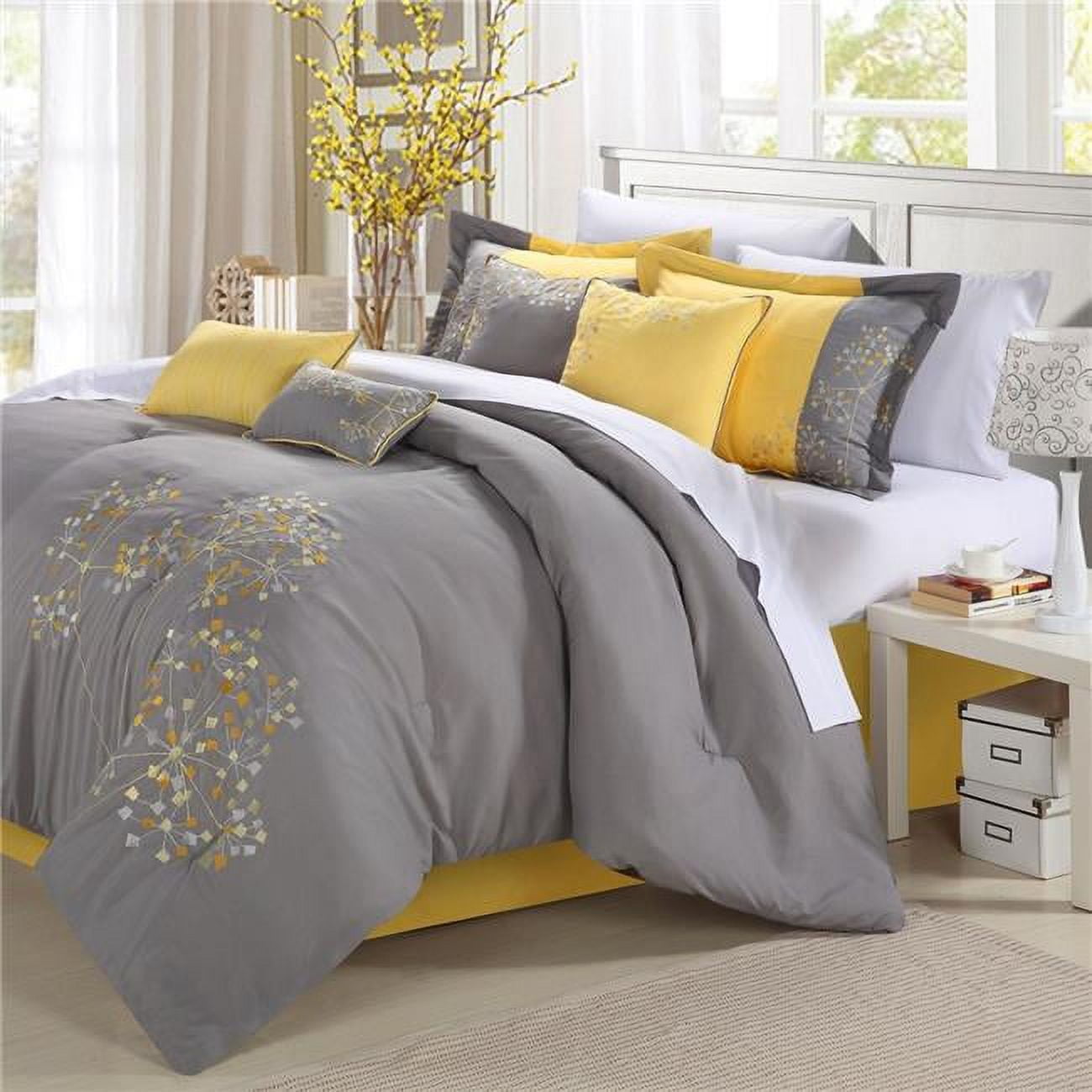 33cq111-us Pink Floral Embroidered Comforter Set - Yellow - Queen - 8 Piece
