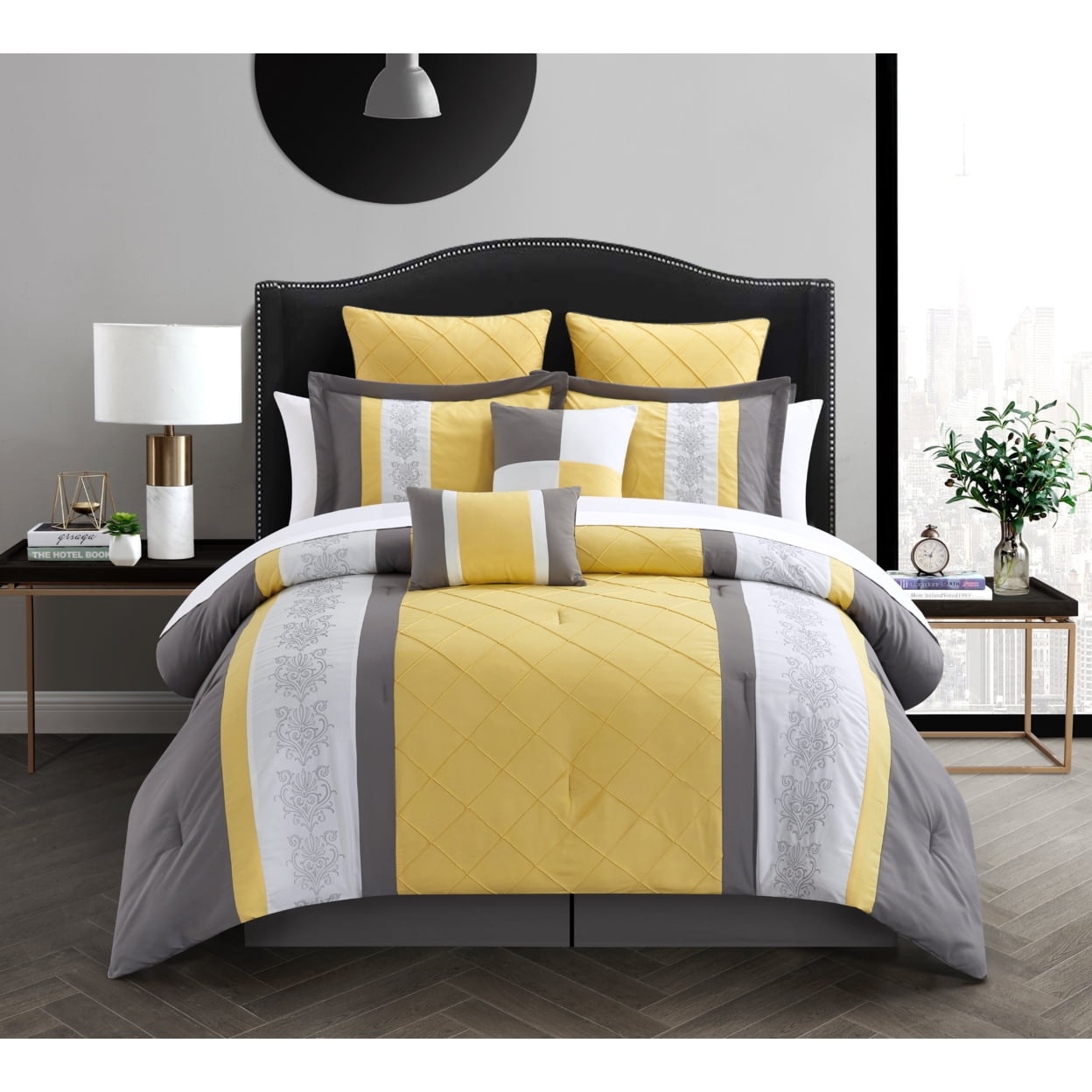 35ck111-us Livingston Embroidered Comforter Set - Yellow - King - 8 Piece