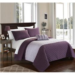 Qs1985-bib-us 8 Piece Ellias Geometric Quilting Embroidery Queen Quilt Set, Lavender With White Sheets