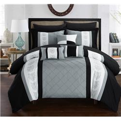 Jack Pintuck Pieced Color Block Embroidery Bed In A Bag Comforter Set With Sheets - Grey - King - 10 Piece