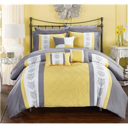 Cs1635-us Jack Pintuck Pieced Color Block Embroidery Bed In A Bag Comforter Set With Sheets - Yellow - King - 10 Piece