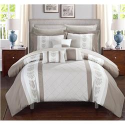 Cs1646-us Jack Pintuck Pieced Color Block Embroidery Bed In A Bag Comforter Set With Sheets - Beige - Queen - 10 Piece