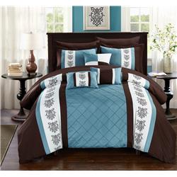 Jack Pintuck Pieced Color Block Embroidery Bed In A Bag Comforter Set With Sheets - Brown - King - 10 Piece