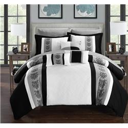 Jack Pintuck Pieced Color Block Embroidery Bed In A Bag Comforter Set With Sheets - White - King - 10 Piece