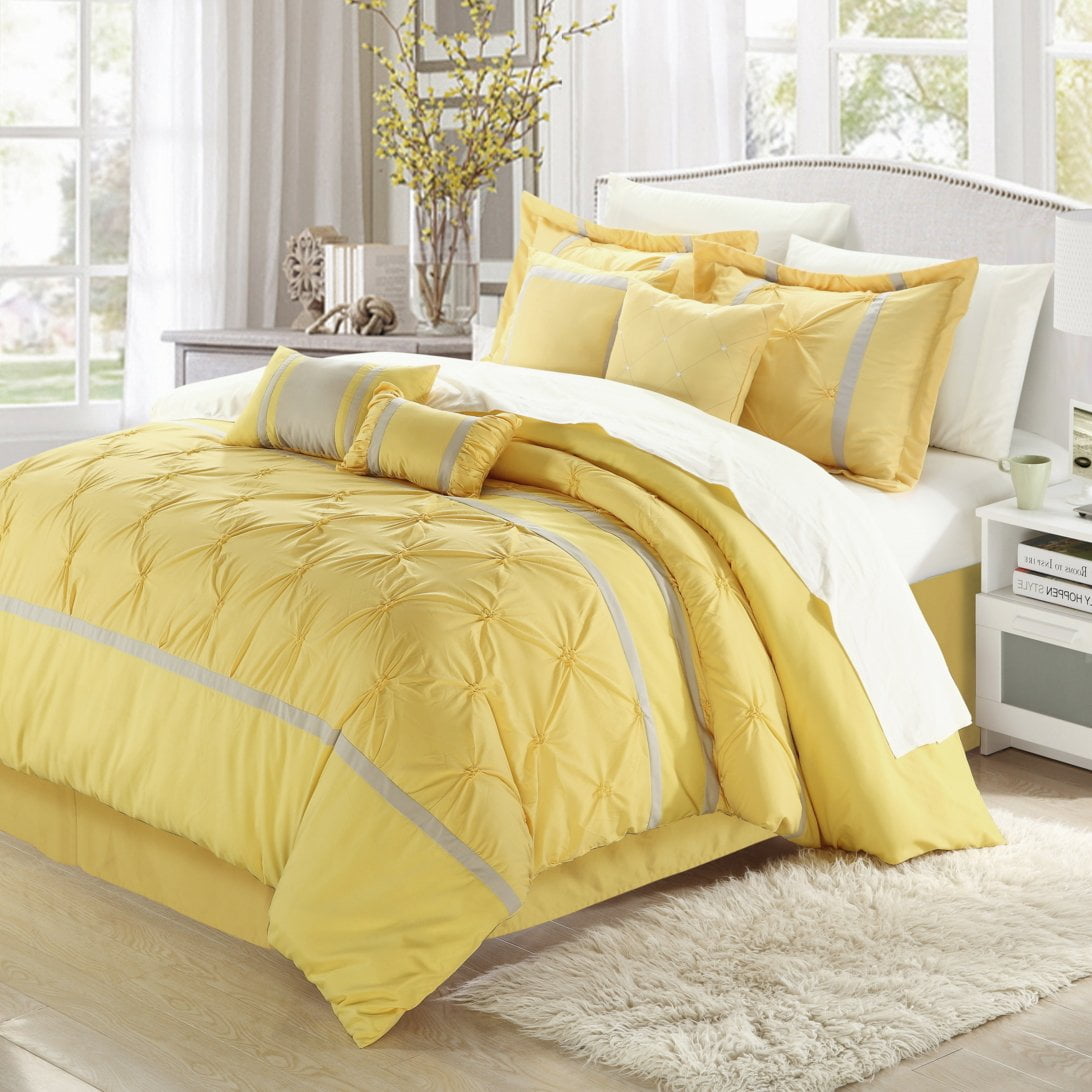 127cq111-us Comforter Set - Grey & Vermont Yellow - Queen - 8 Piece