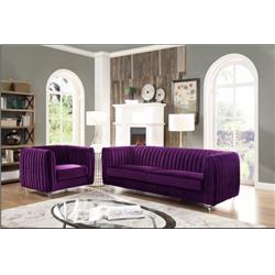 Fsa2665 Chic Home Priscilla Elegant Velvet Modern Contemporary Plush Cushion Seat Round Acrylic Feet Sofa - Purple