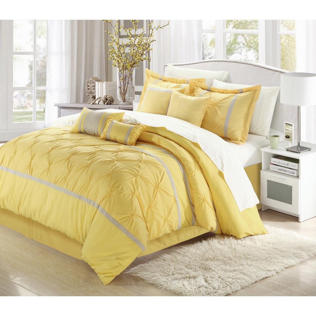 127-160-k-11-us Vermont Yellow & Grey King 12 Piece Bed In A Bag Comforter Set With 4 Piece Sheet Set