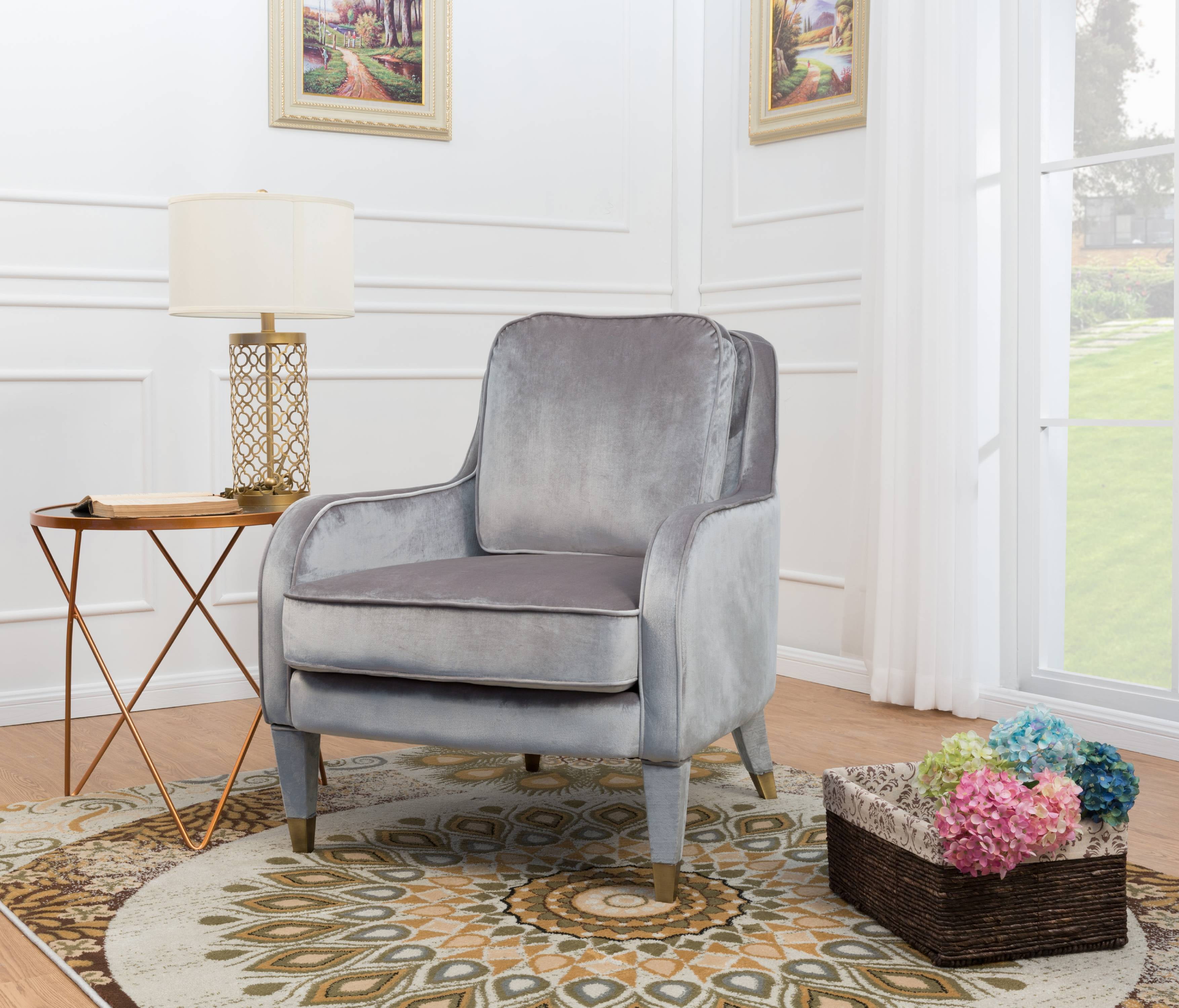 Fac2817-us Milka Accent Club Chair Velvet Upholstered Plush Cushion Seat Metal Trim, Grey