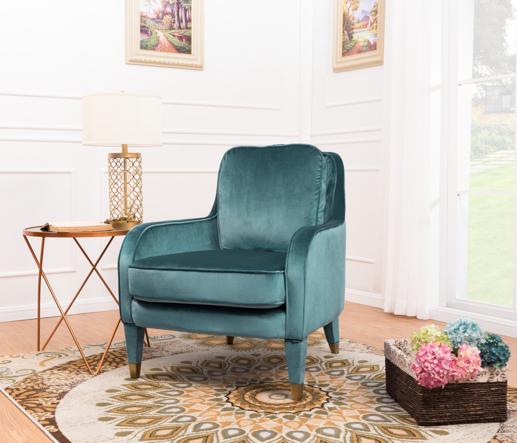 Fac2820-us Milka Accent Club Chair Velvet Upholstered Plush Cushion Seat Metal Trim, Blue
