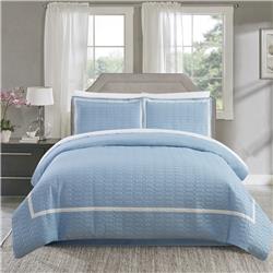 Ds4785-us Duvet Cover Set Hotel Collection Queen Size Two Tone Banded Print Zipper Closure Bedding, Blue - 3 Piece