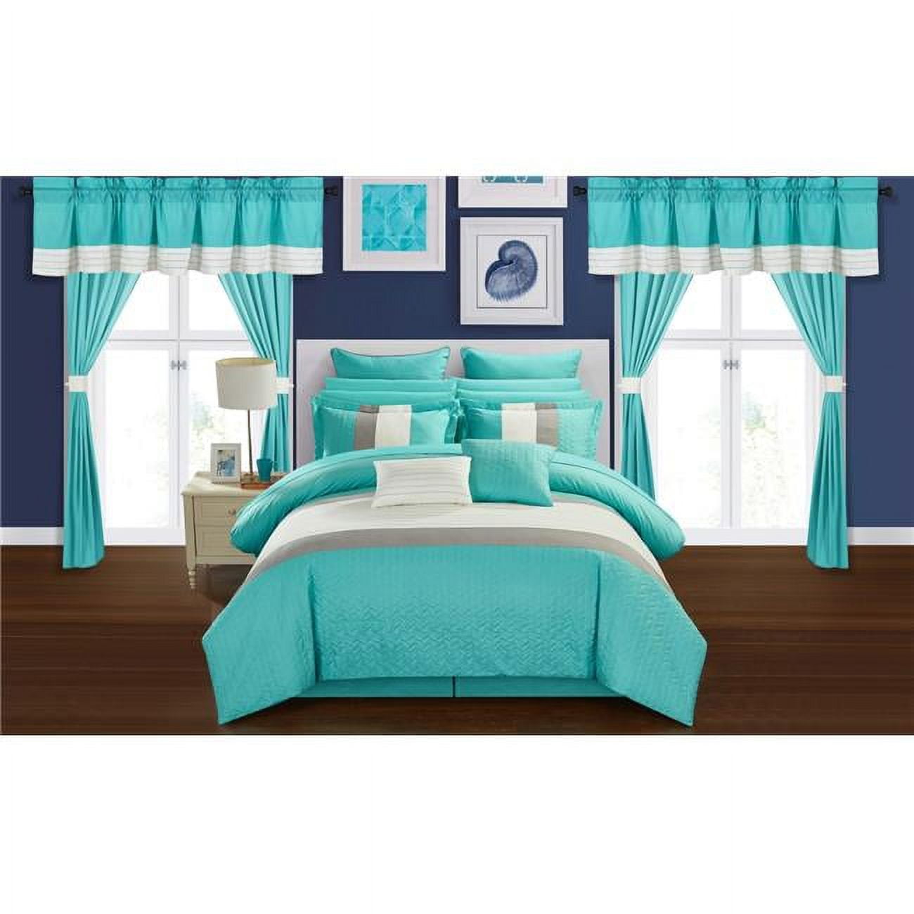 Cs0856-us 24 Piece Quilted Embroidered Complete Comforter Bed Set, Turquoise