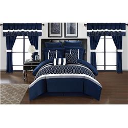 Cs0857-us 24 Piece Quilted Embroidered Complete Comforter Bed Set, Navy