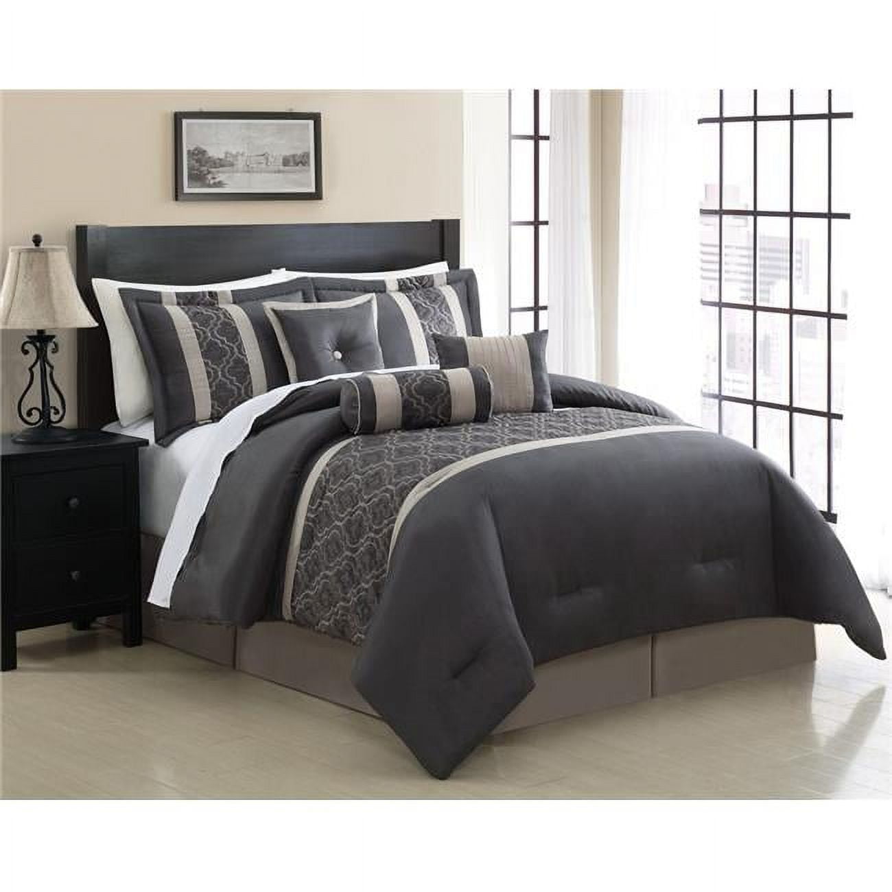 Cs0937-us 24 Piece Shilo Embroidered Design Comforter Bedding Set, Grey