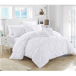 Cs4740-us Zita Pinch Pleated, Ruffled & Pleated Complete Bed In A Bag Comforter Set With Sheets - White - Queen - 10 Piece