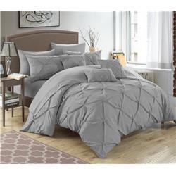 Cs4741-us Zita Pinch Pleated, Ruffled & Pleated Complete Bed In A Bag Comforter Set With Sheets - Silver - Queen - 10 Piece